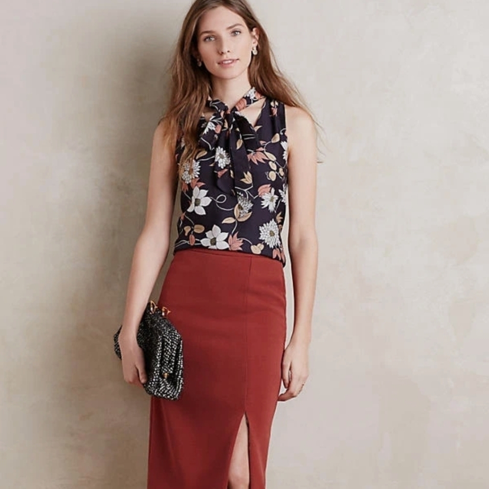 Maeve Anthropologie Silk Tie Neck Top